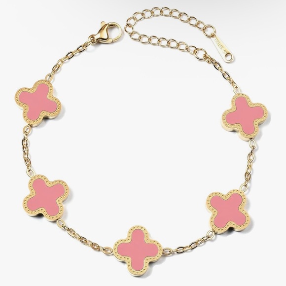 Jewelry - Elegant Pink and Gold Stainless Steel Clover Bracelet